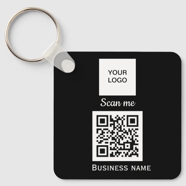 QR Code Business Logo Professional Custom Black  K Keychain (Front)