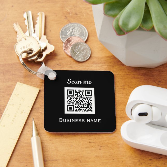 QR Code Business Logo Professional Custom Black Keychain (Desk)