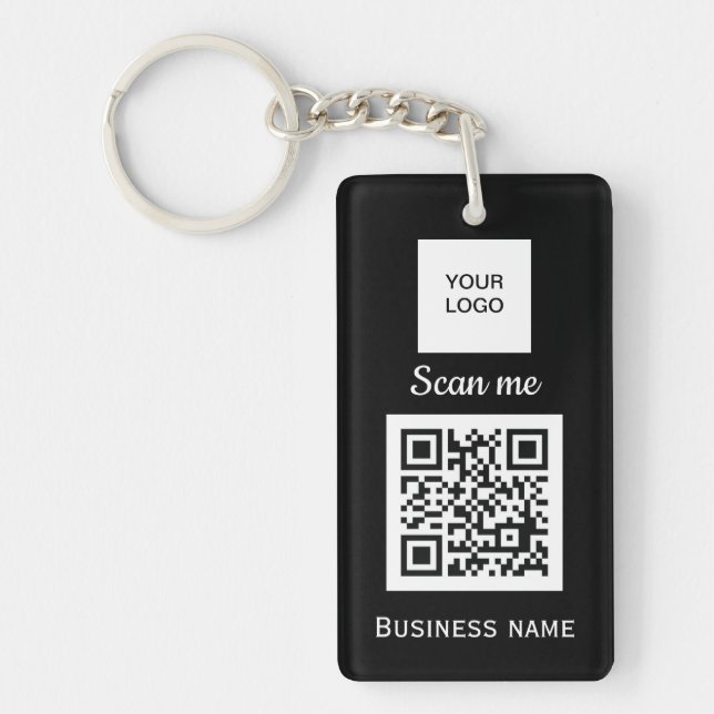 QR Code Business Logo Professional Custom Black  Keychain (Front)