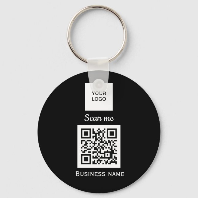 QR Code Business Logo Professional Custom Black  Keychain (Front)