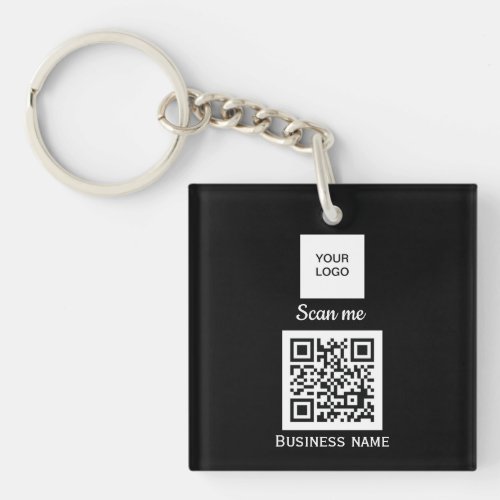 QR Code Business Logo Professional Custom Black Keychain