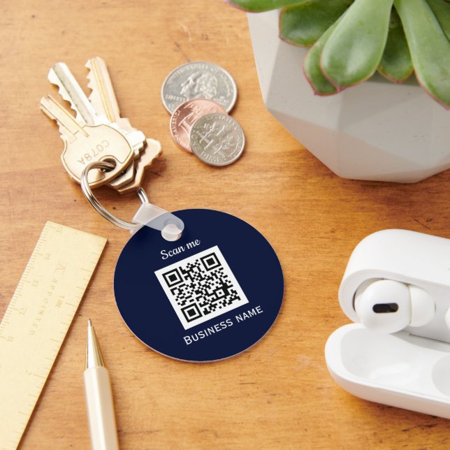 QR Code Business Logo Professional Custom Blue Keychain (Desk)