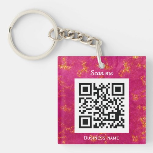 QR Code Business Logo Professional Custom Pink Key Keychain