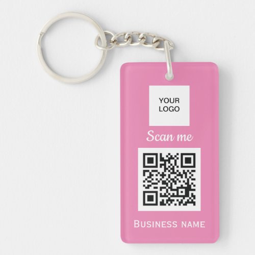 QR Code Business Logo Professional Custom Pink Keychain