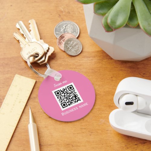 QR Code Business Logo Professional Custom Pink Keychain