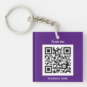 QR Code Business Logo Professional Custom Purple Keychain
