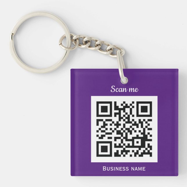 QR Code Business Logo Professional Custom Purple Keychain (Front)