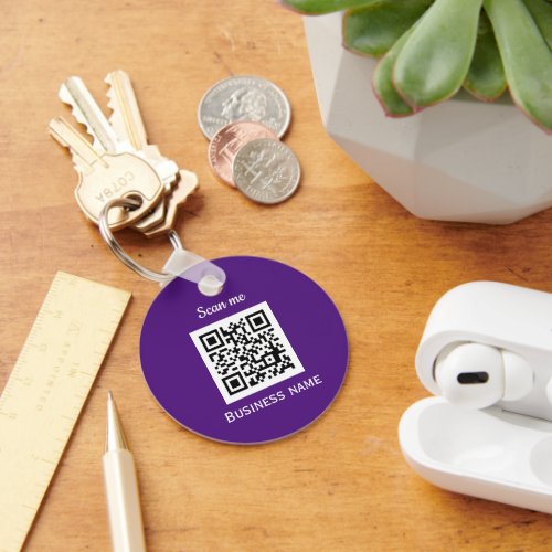 QR Code Business Logo Professional Custom Purple Keychain