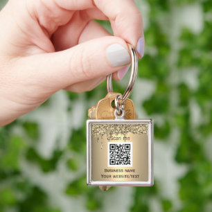 QR Code Business Logo Professional Gold Keychain