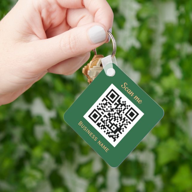 QR Code Business Logo Professional Green Gold Keychain (Hand)