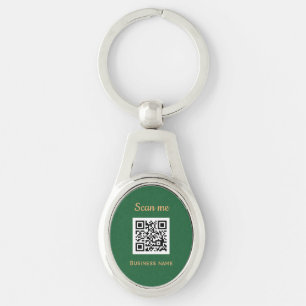 QR Code Business Logo Professional Green Gold Keychain