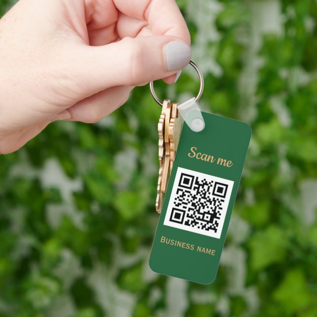 QR Code Business Logo Professional Green Gold Keychain (Hand)