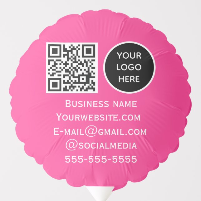 QR Code Business Logo Professional Hot Pink Balloon (Front)