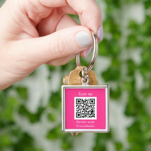 QR Code Business Logo Professional Hot Pink Girly Keychain