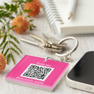 QR Code Business Logo Professional Hot Pink Girly Keychain