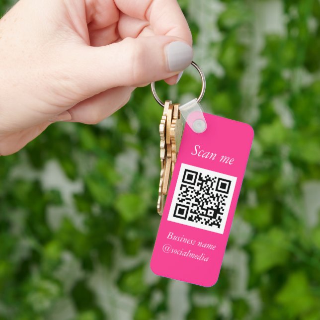QR Code Business Logo Professional Hot Pink Girly Keychain (Hand)