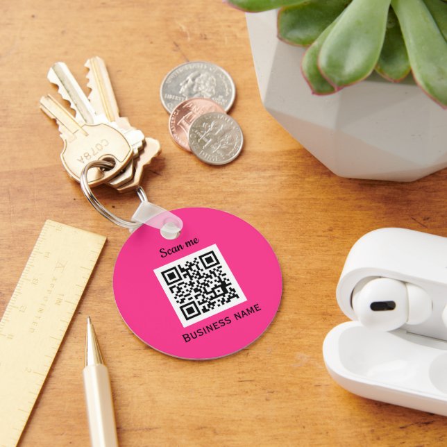 QR Code Business Logo Professional Hot Pink Keychain (Desk)