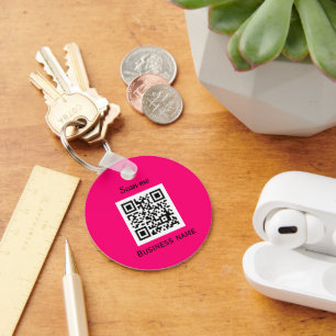 QR Code Business Logo Professional Hot Pink Keychain