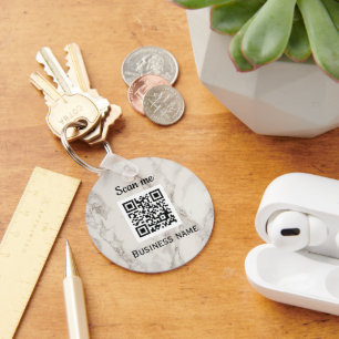 QR Code Business Logo Professional Marble Keychain