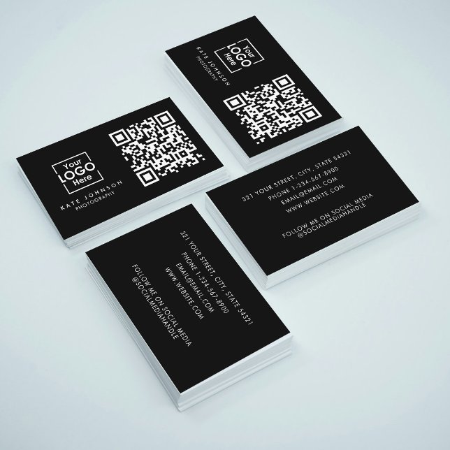 QR Code Business Logo Professional Modern Black  Business Card (QR Code Business Logo Professional Modern Black Business Card)