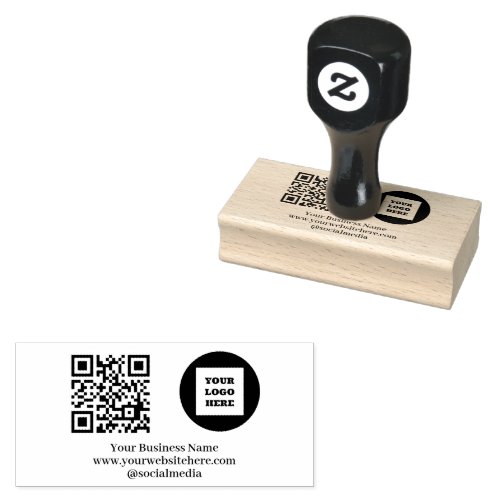 QR Code Business Logo Professional Modern black Rubber Stamp