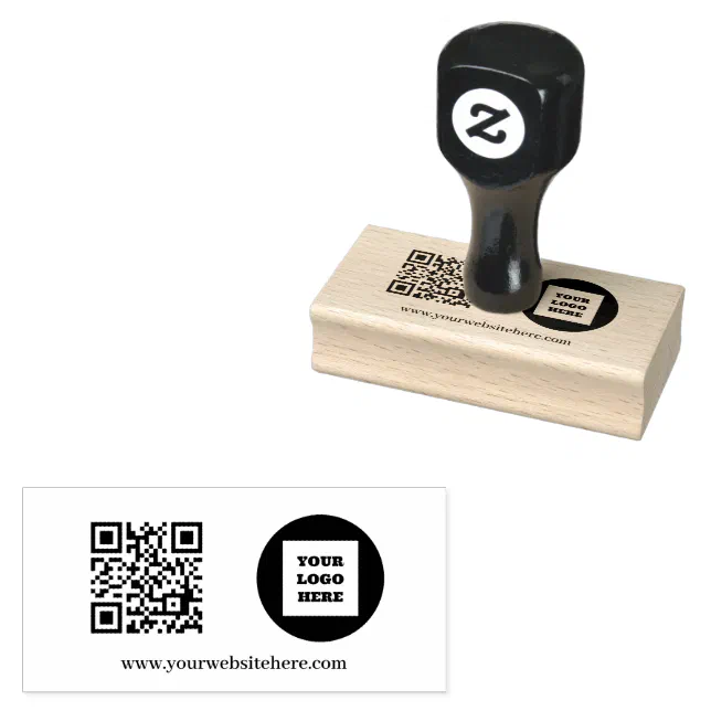 QR Code Business Logo Professional Modern black Rubber Stamp | Zazzle
