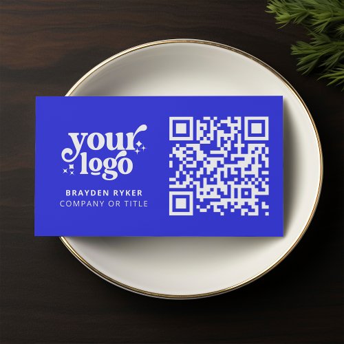 QR Code Business Logo Professional Modern Blue Business Card