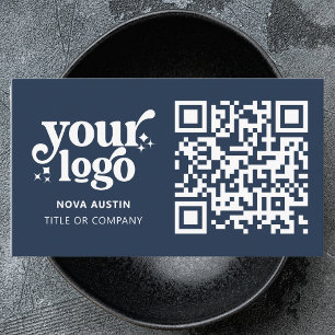 QR Code Business Logo Professional Modern Blue Card