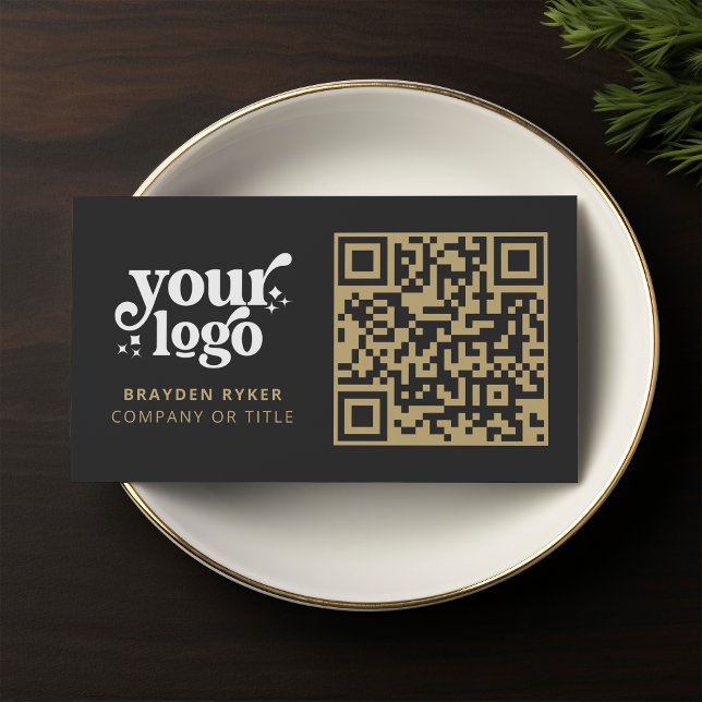 QR Code Business Logo Professional Modern Gold Business Card (Creator Uploaded)