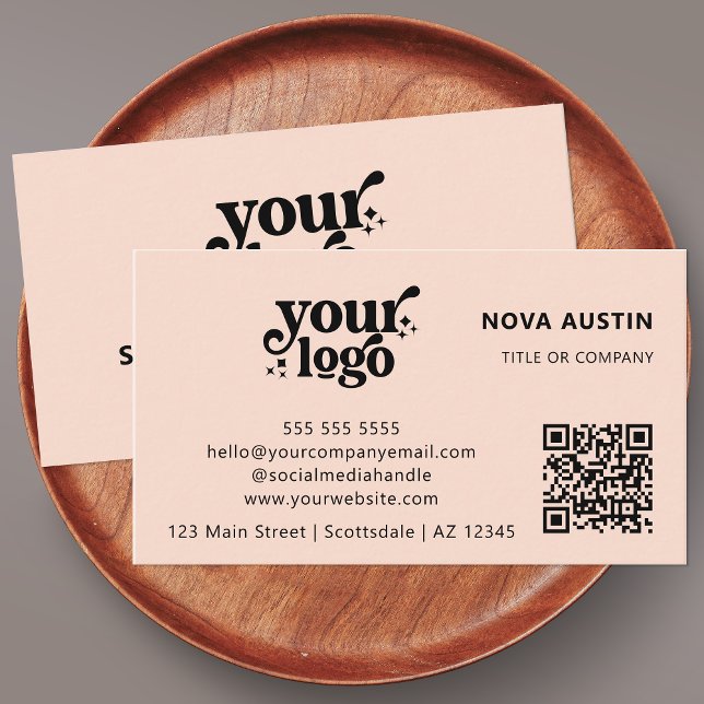 QR Code Business Logo Professional Modern Pink Card (Creator Uploaded)