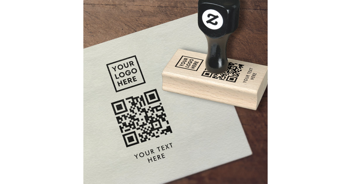 QR Code Business Logo Professional Modern Rubber Stamp | Zazzle