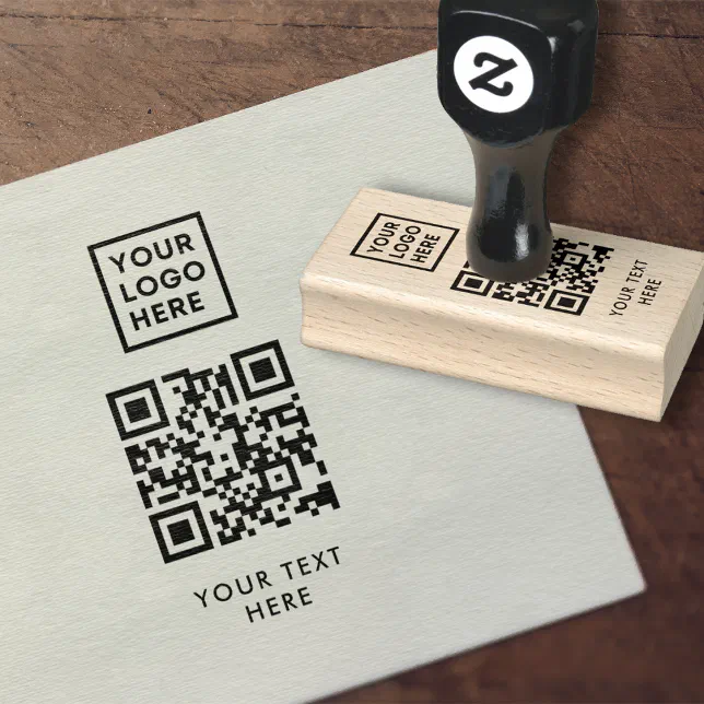 QR Code Business Logo Professional Modern Rubber Stamp | Zazzle
