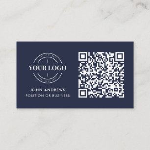 QR Code Business Logo Professional Navy Blue Card
