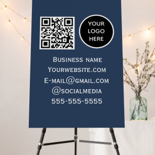 QR Code Business Logo Professional Navy Blue Foam Board