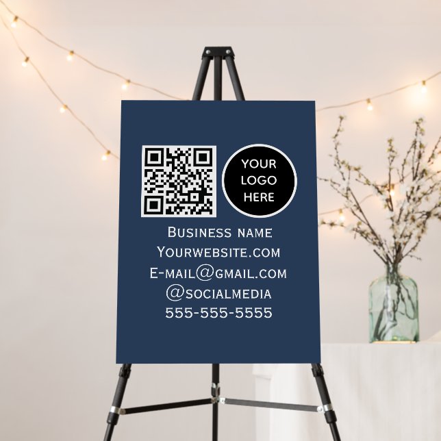 QR Code Business Logo Professional Navy blue Foam Board (In Situ (Stand))
