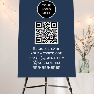 QR Code Business Logo Professional Navy Blue Foam Board