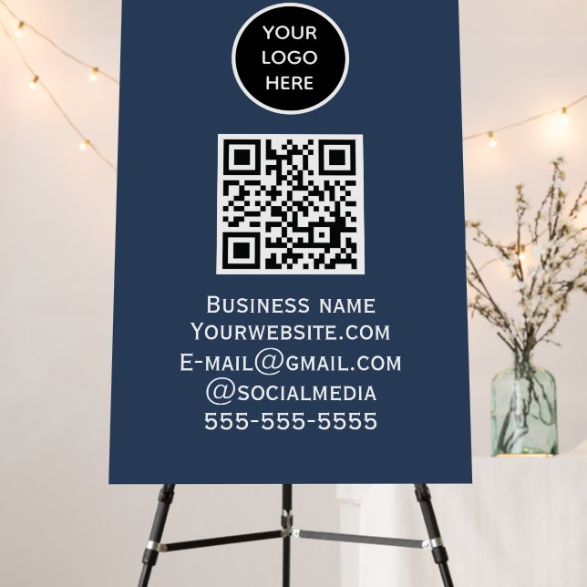 QR Code Business Logo Professional Navy Blue Foam Board (In Situ (Stand))