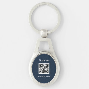 QR Code Business Logo Professional Navy Blue Keychain