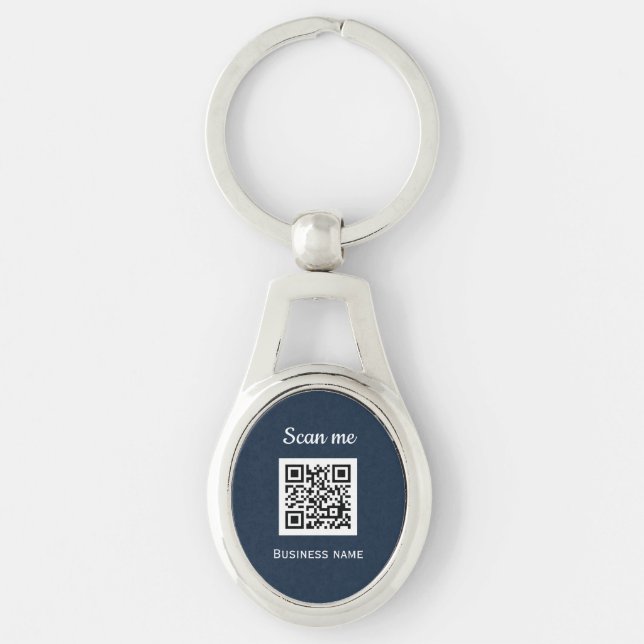 QR Code Business Logo Professional Navy Blue Keychain (Front)