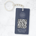 QR Code | Business Logo Professional Navy Blue Keychain<br><div class="desc">A simple custom navy blue business QR code keychain template in a modern minimalist style which can be easily updated with your company logo,  QR code and custom text,  eg. scan me to...  #QRcode #logo #keychain #business</div>