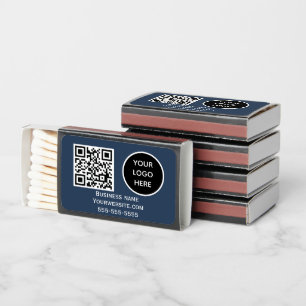 QR Code Business Logo Professional Navy Blue Matchboxes
