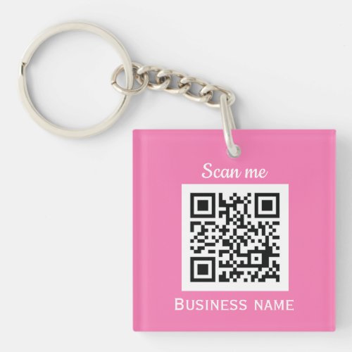 QR Code Business Logo Professional Pink Girly Keychain