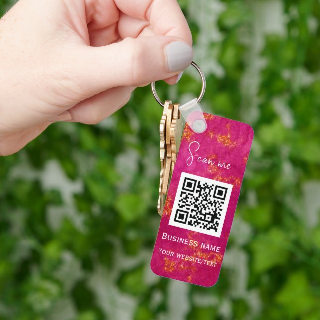 QR Code Business Logo Professional Pink Keychain (Hand)