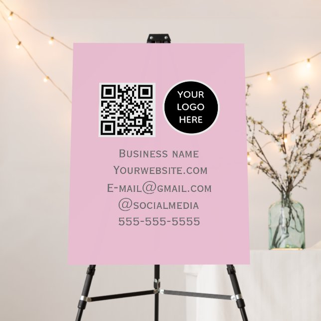 QR Code Business Logo Professional Pink Modern Foam Board (In Situ (Stand))