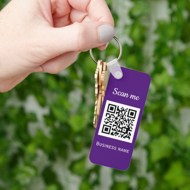 QR Code Business Logo Professional Purple Modern Keychain (Hand)