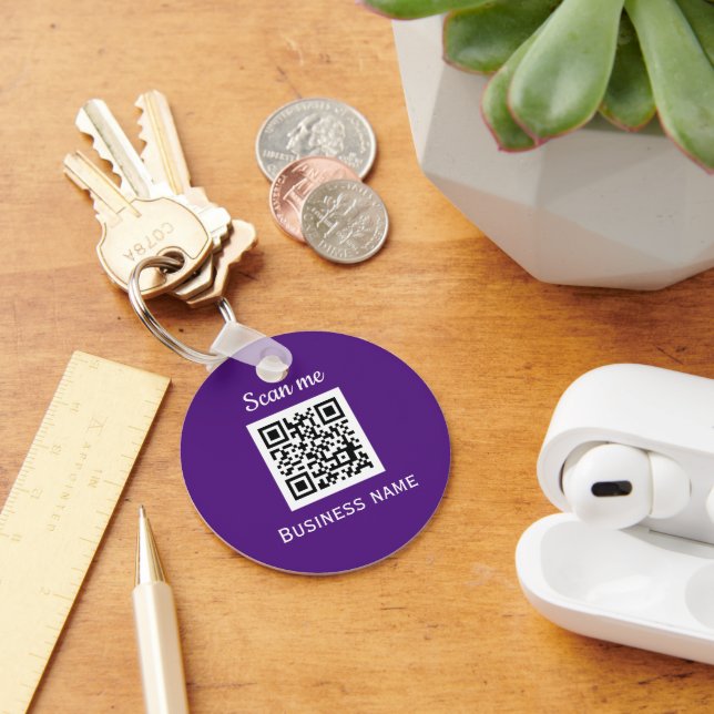 QR Code Business Logo Professional Purple Modern Keychain (Desk)
