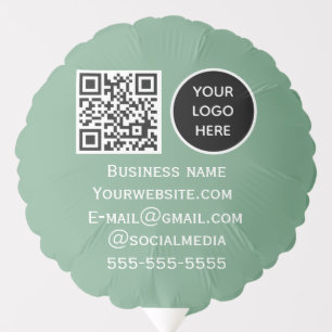 QR Code Business Logo Professional Sage Green Balloon