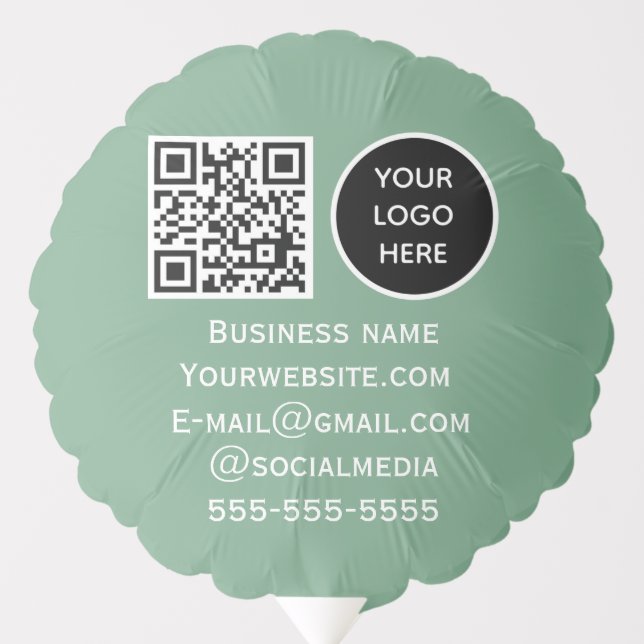 QR Code Business Logo Professional Sage Green Balloon (Front)