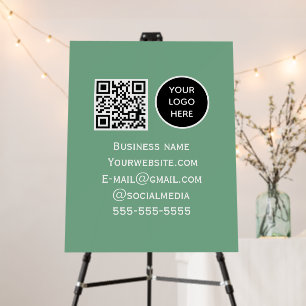QR Code Business Logo Professional Sage Green Foam Board