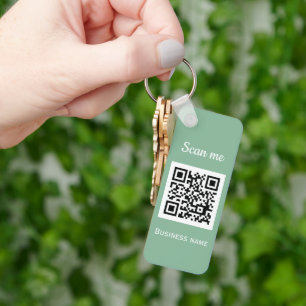 QR Code Business Logo Professional Sage Green Keychain